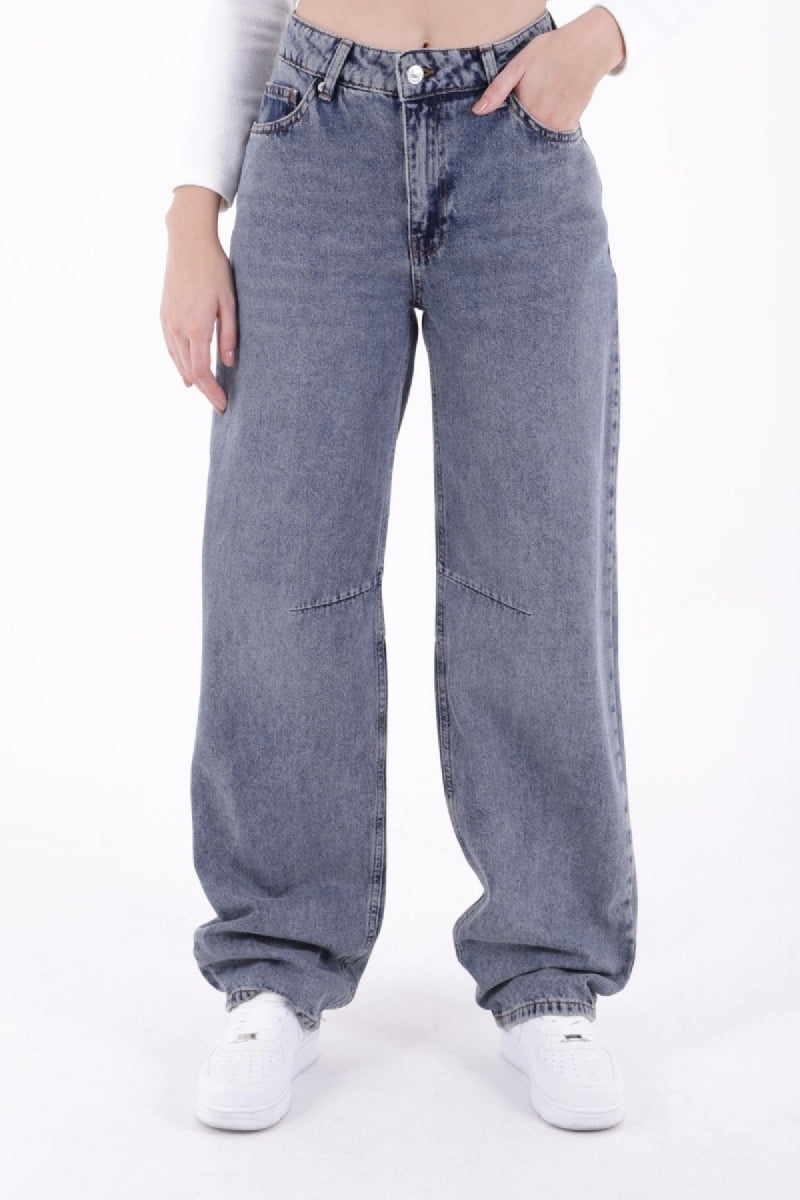 Dizi Pensli Baggy Kot Pantolon - Orta Mavi ve Tintli - (26-29-2) - 2