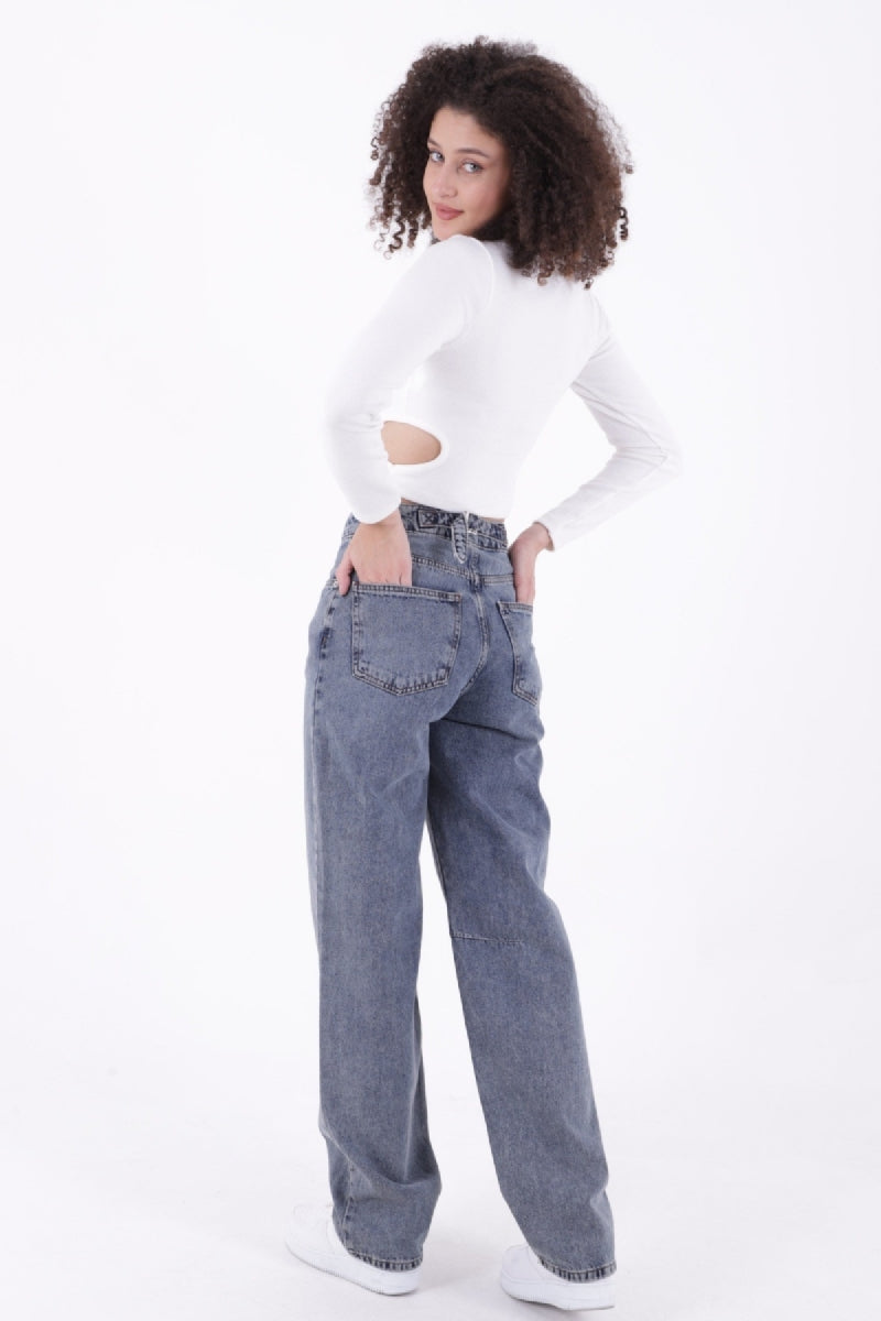 Dizi Pensli Baggy Kot Pantolon - Orta Mavi ve Tintli - (26-29-2) - 3