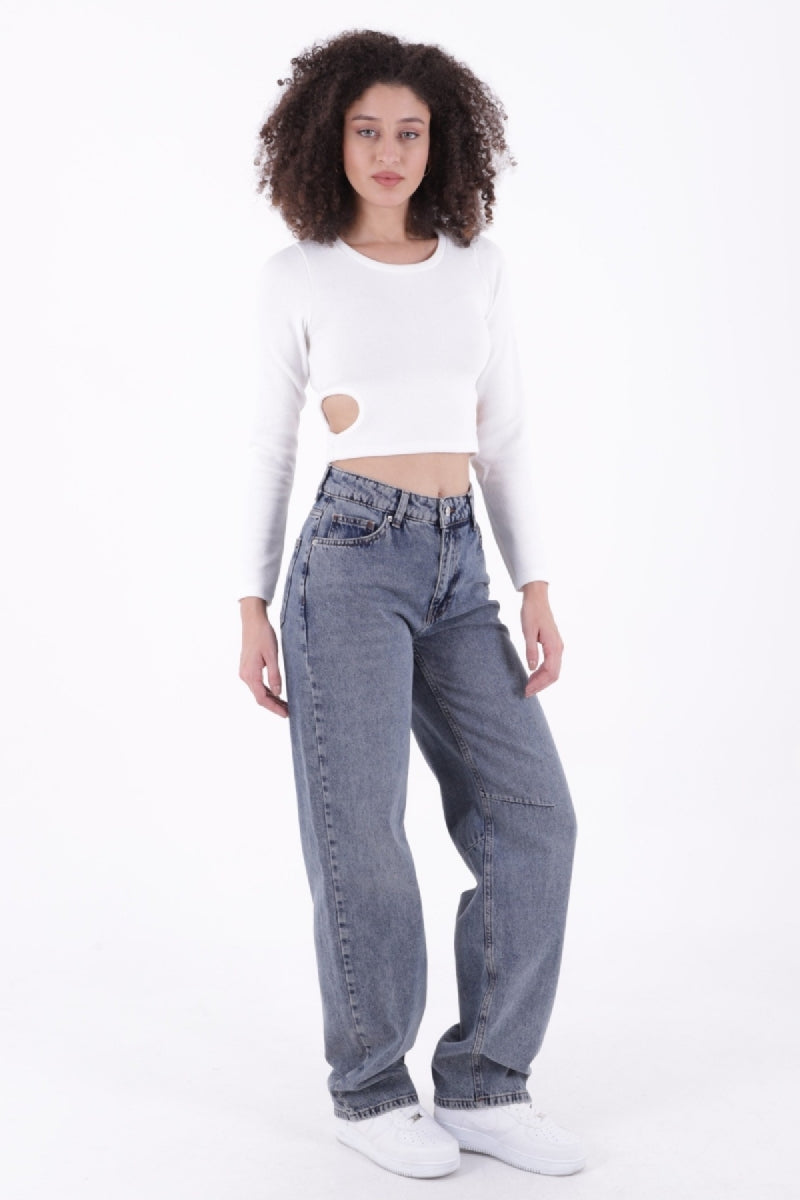 Dizi Pensli Baggy Kot Pantolon - Orta Mavi ve Tintli - (26-29-2) - 4