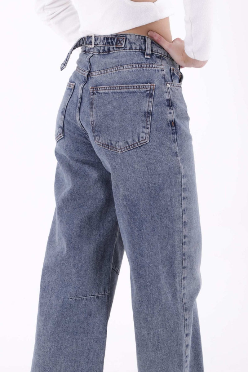 Dizi Pensli Baggy Kot Pantolon - Orta Mavi ve Tintli - (26-29-2) - 5
