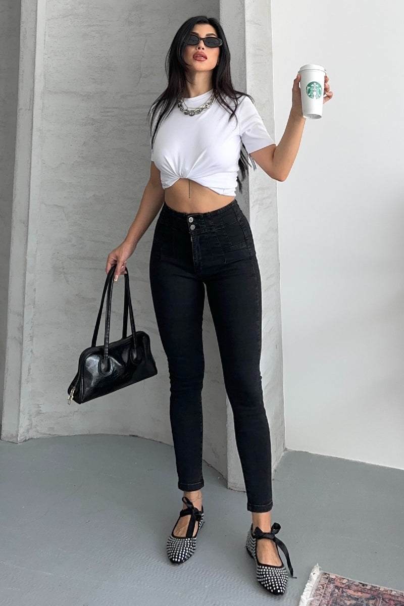 Pensli Skinny Kot Pantolon - Düz Antrasit - (27-32) - 4