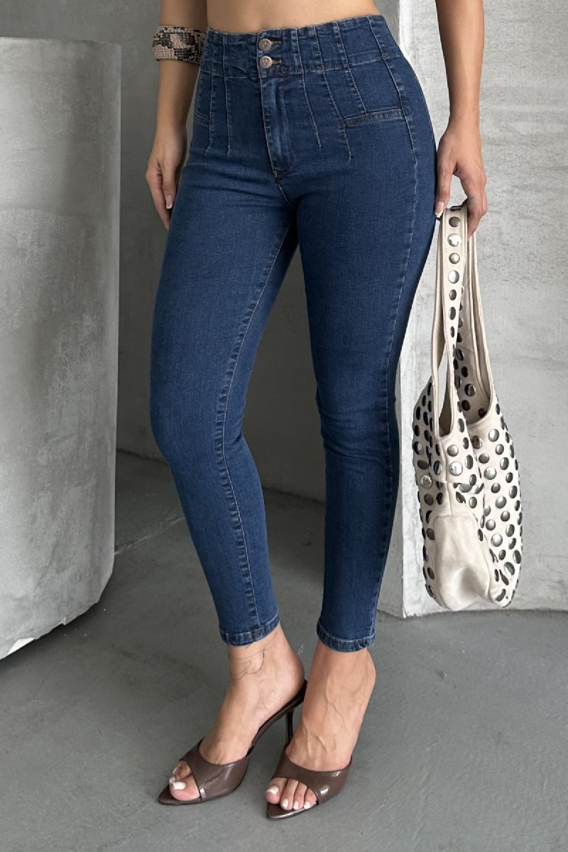 Pensli Skinny Kot Pantolon - Düz Koyu Rins - (27-32) - 6