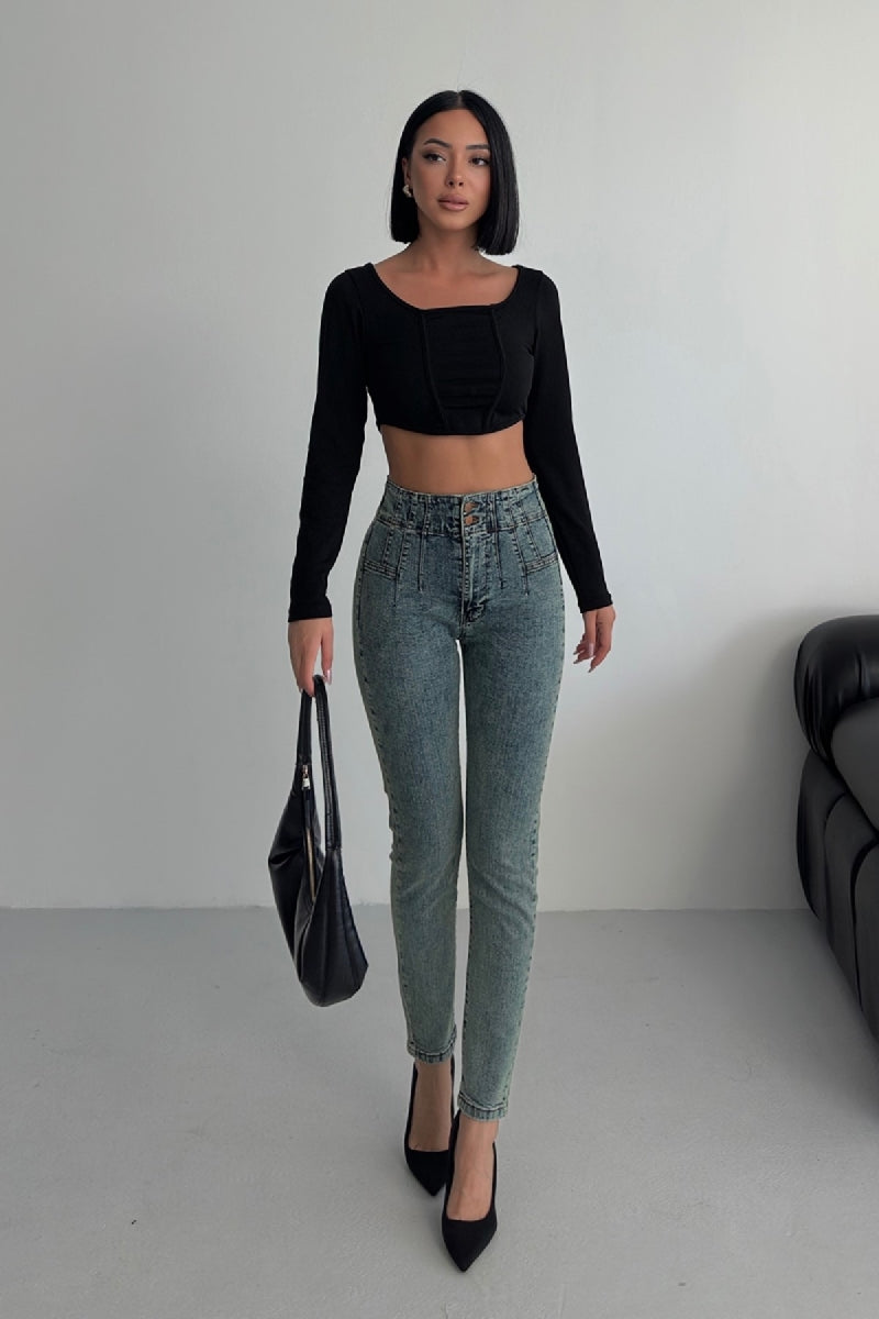 Pensli Skinny Kot Pantolon - Orta Mavi ve Tintli - (27-32) - 4