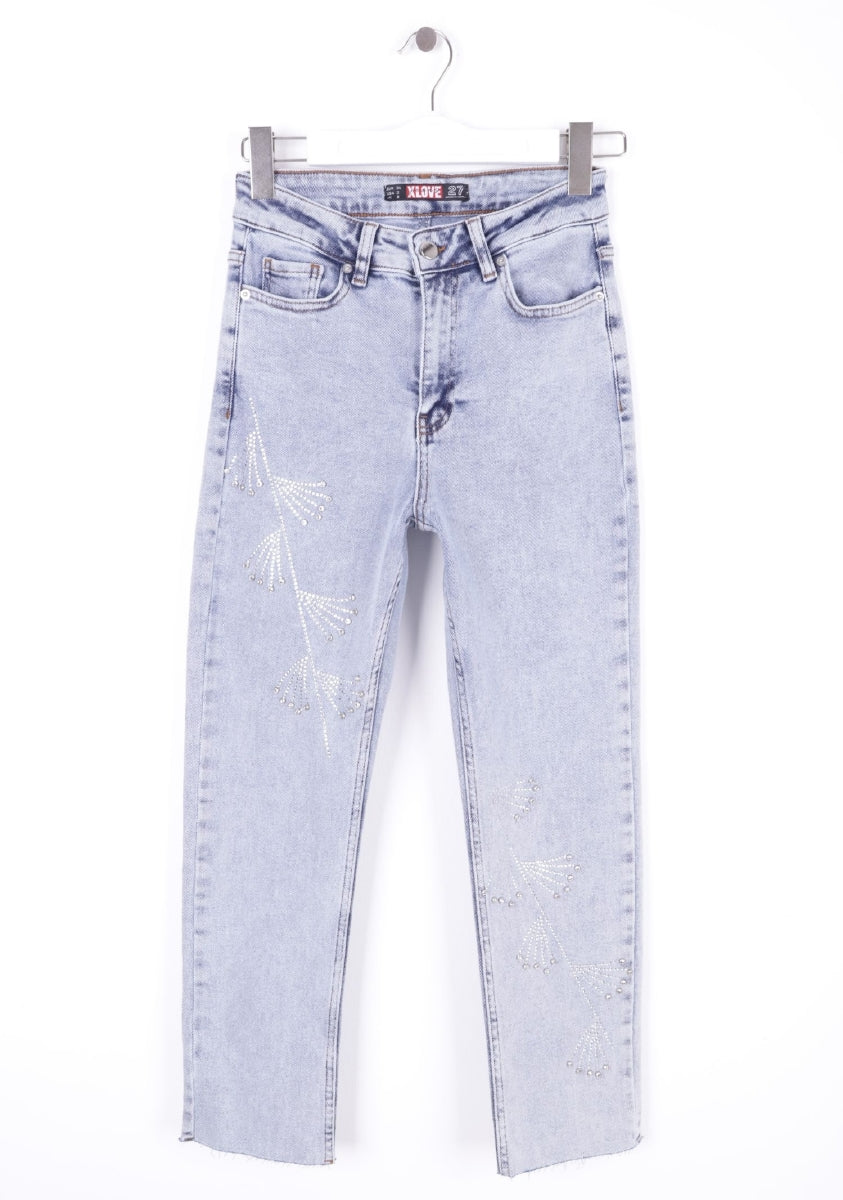 Çapraz Taşlı Mom Fit Kot Pantolon - Kar Yıkama Açık Mavi - (28-33) - 6