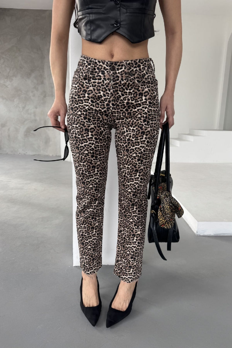 Mom Fit Kot Pantolon - Leopar Baskı - (28-33) - 6