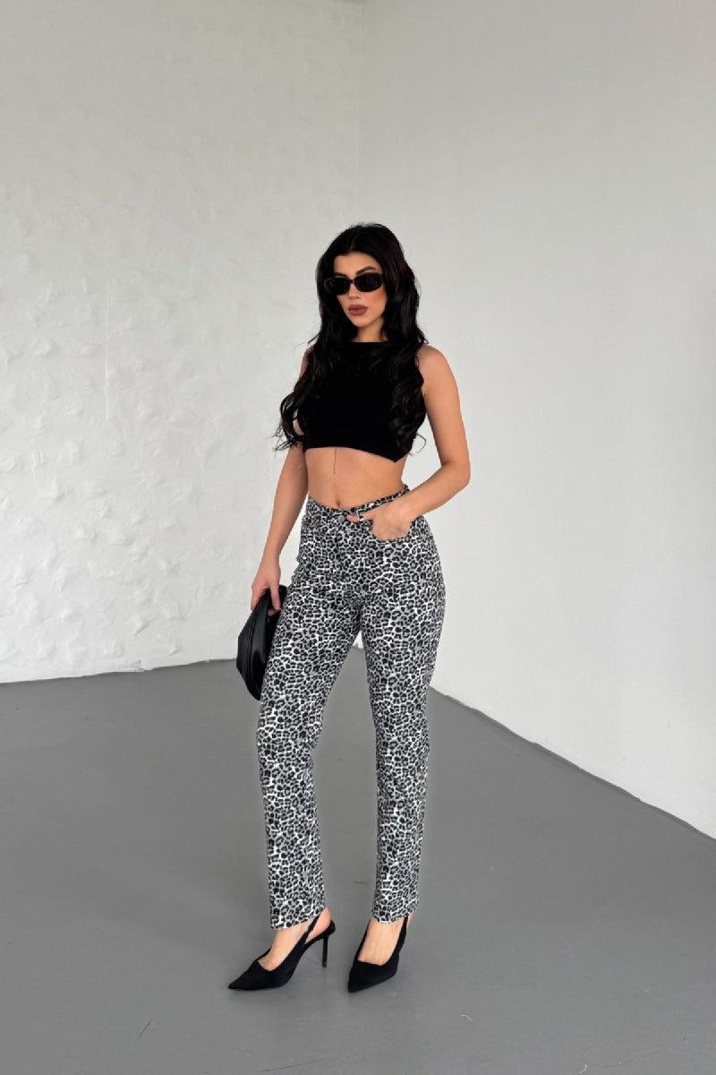 Mom Fit Kot Pantolon - Siyah Leopar - (26-31) - 3