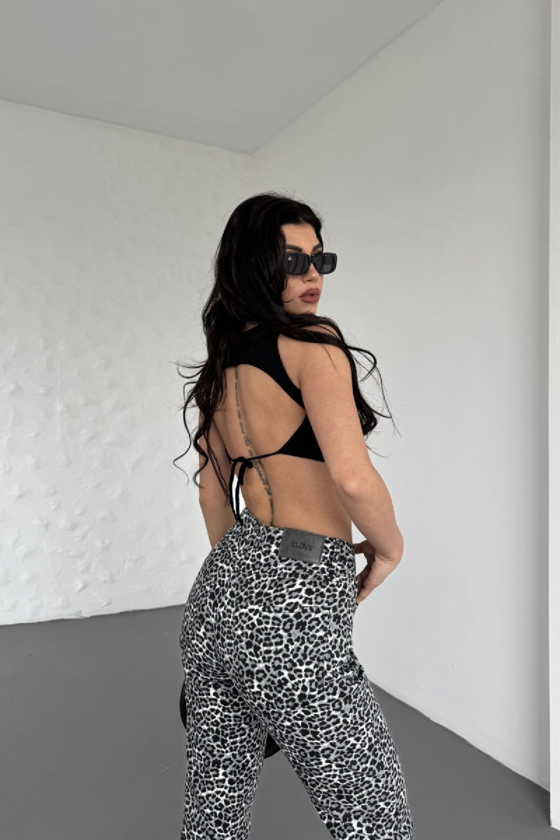 Mom Fit Kot Pantolon - Siyah Leopar - (26-31) - 6