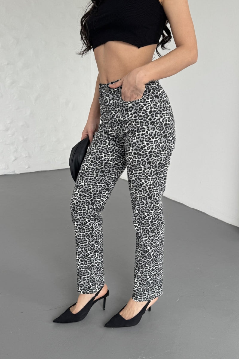 Mom Fit Kot Pantolon - Siyah Leopar - (28-33) - 4