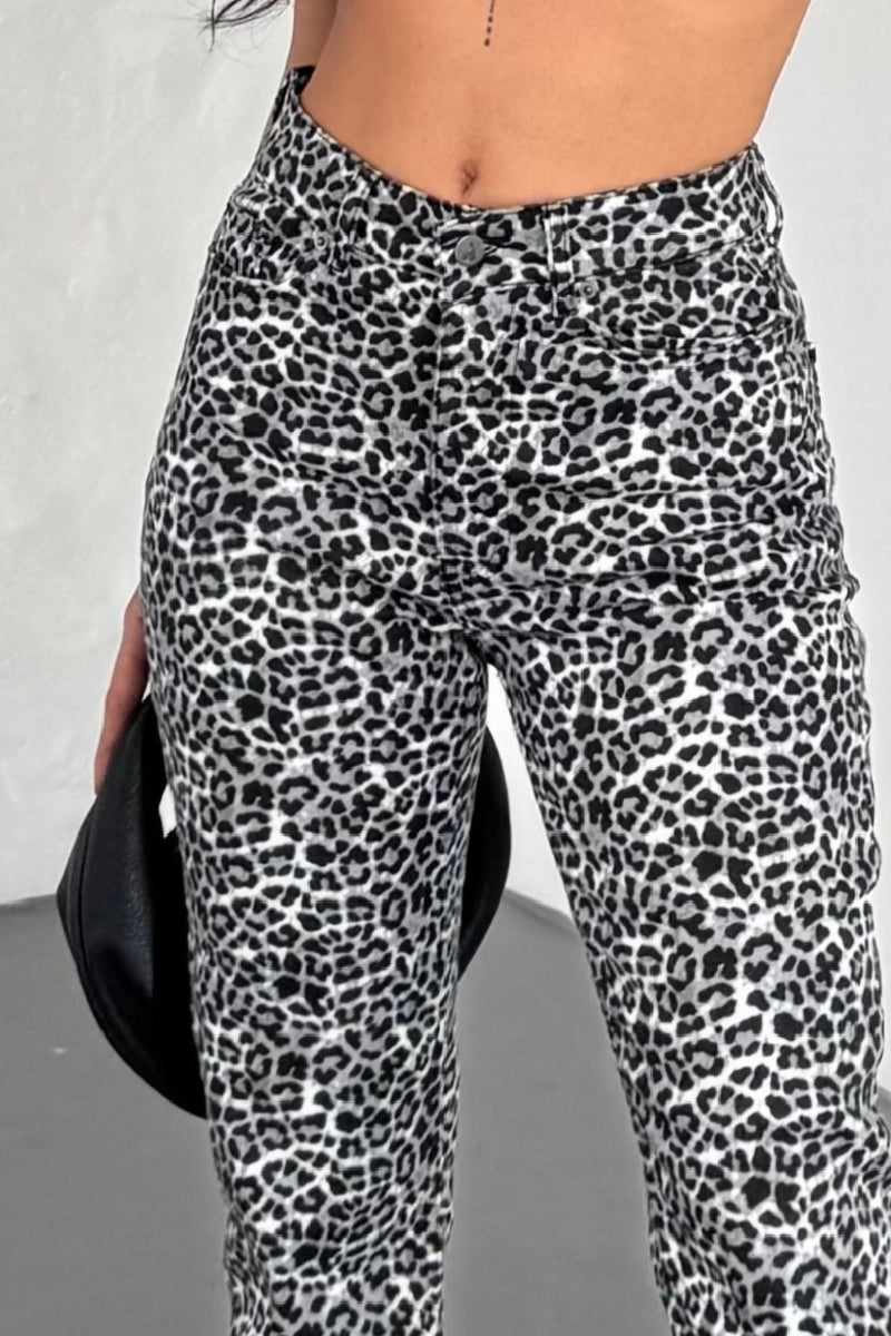Mom Fit Kot Pantolon - Siyah Leopar - (28-33) - 5