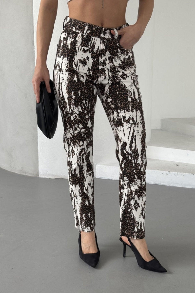 Mom Fit Kot Pantolon - Batik Leopar - (28-33) - 5