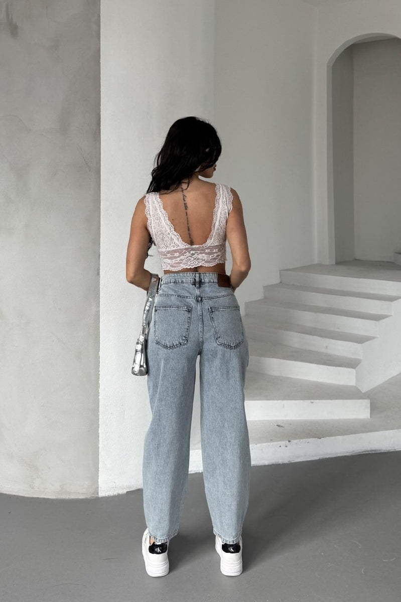Mom Kot Pantolon - Kar Yıkama Açık Mavi - (26-31) - 5