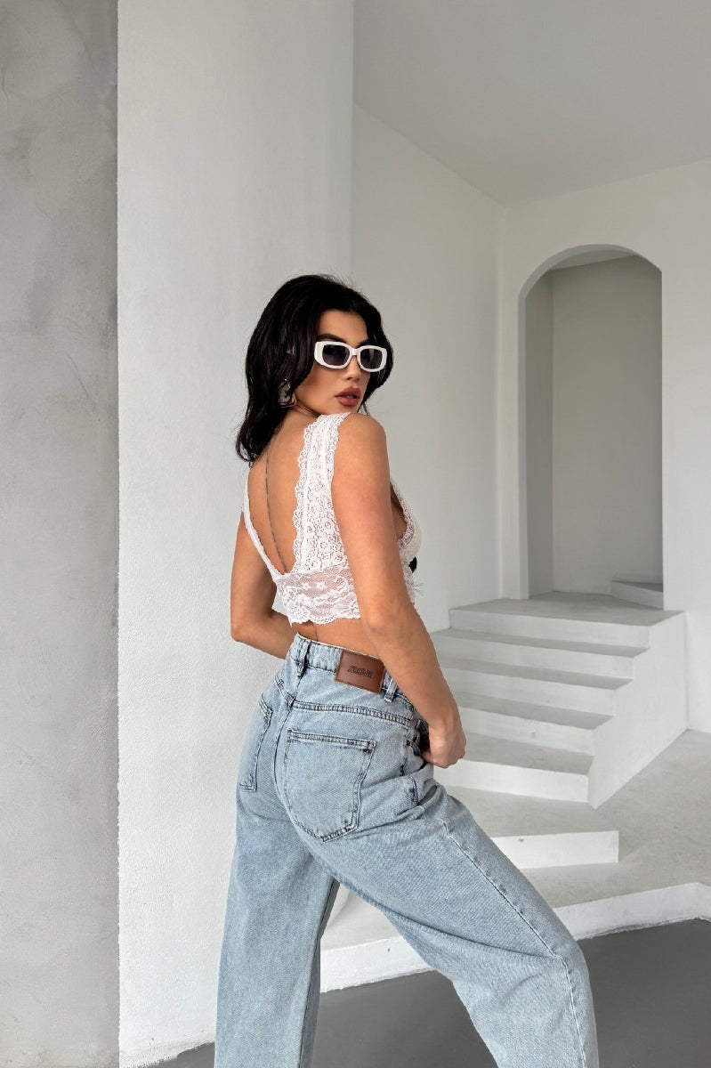 Mom Kot Pantolon - Kar Yıkama Açık Mavi - (26-31) - 6