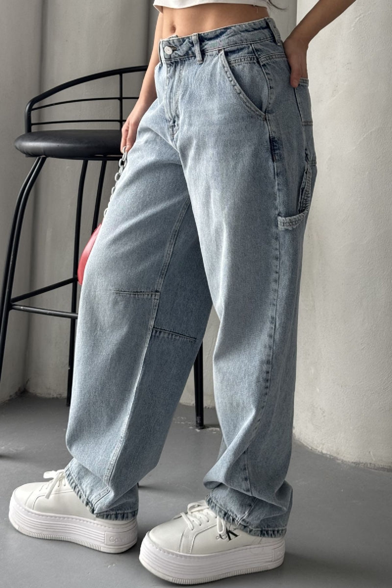 Pensli Baggy Kot Pantolon - Açık Mavi ve Tintli - (28-33) - 6