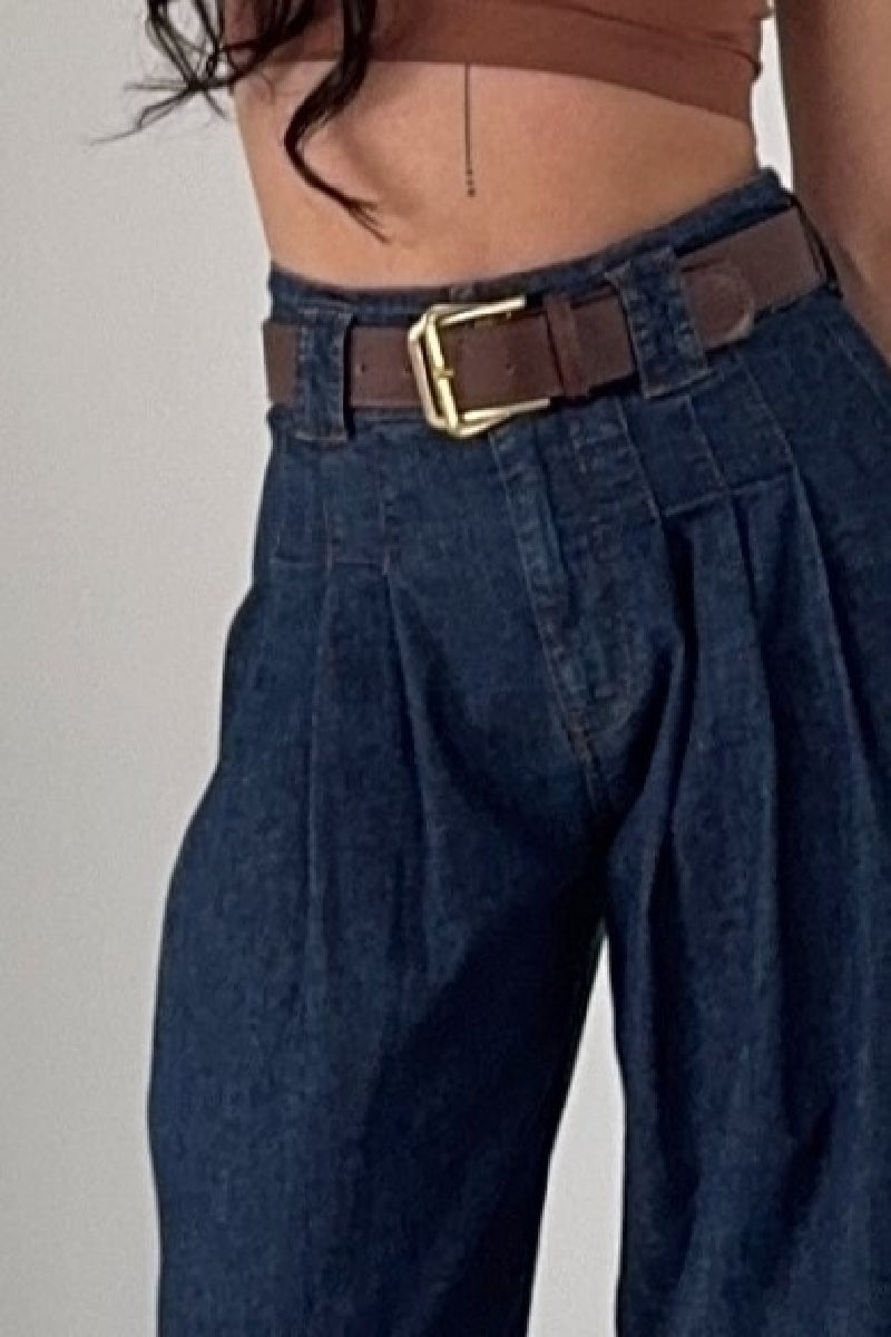 Pensli Bol Paça Kot Pantolon - Slaplı Lacivert - (27-32) - 6