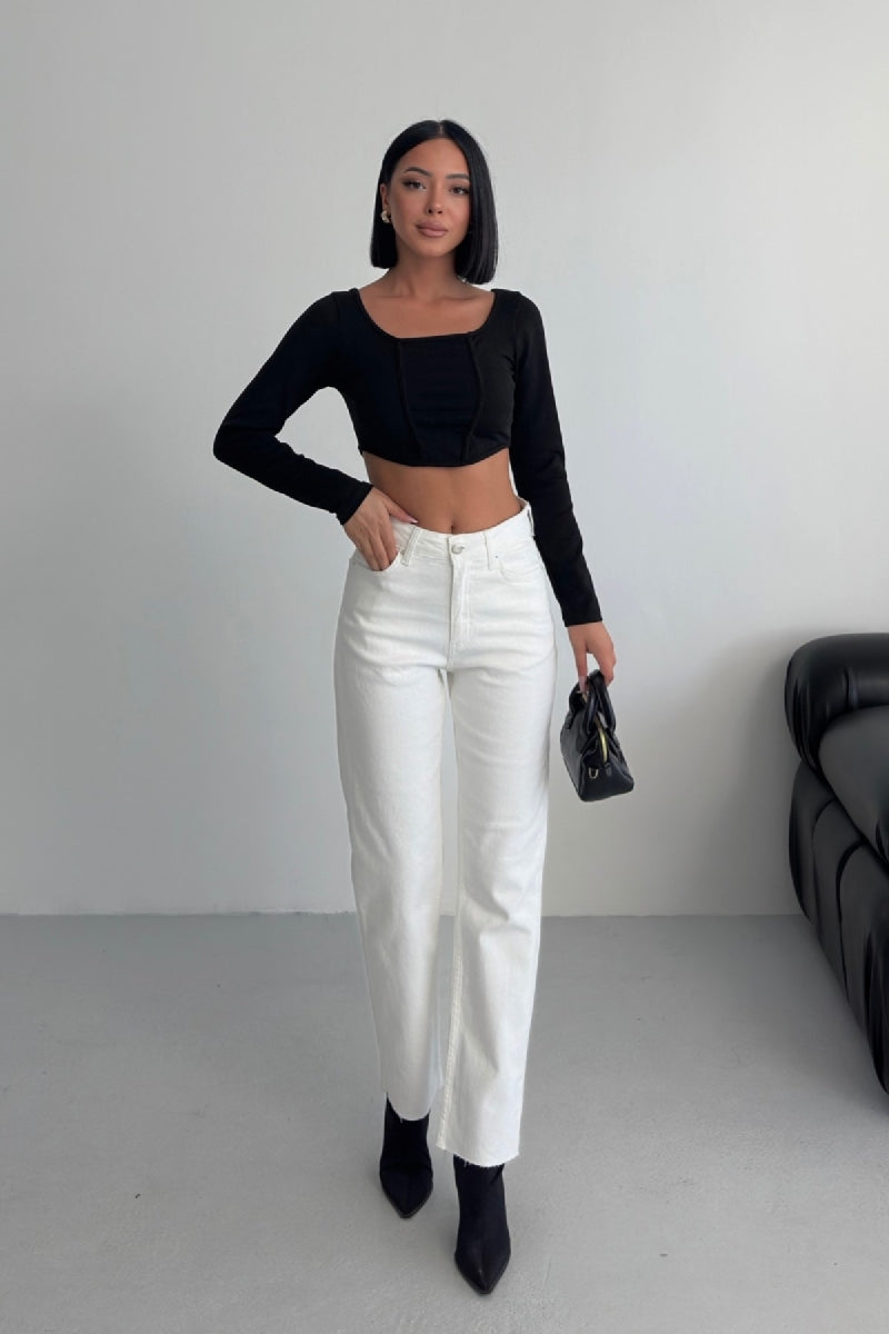 Mom Fit Kot Pantolon Beyaz