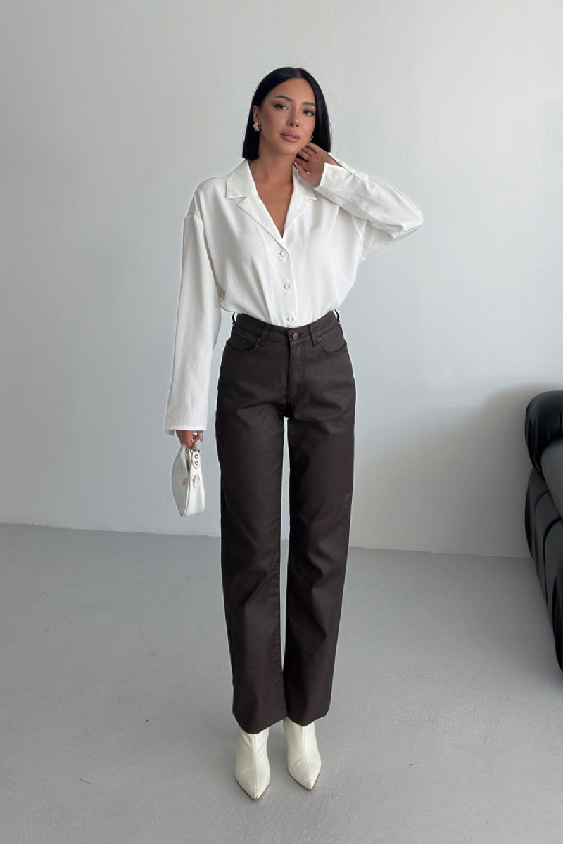 Mom Fit Pantolon Kahverengi