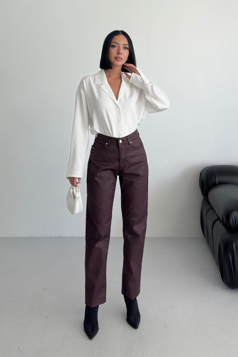 Mom Fit Pantolon Bordo