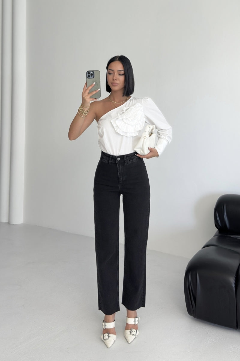 Cep Detaylı Palazzo Kot Pantolon - Düz Antrasit - (27-32) - 3