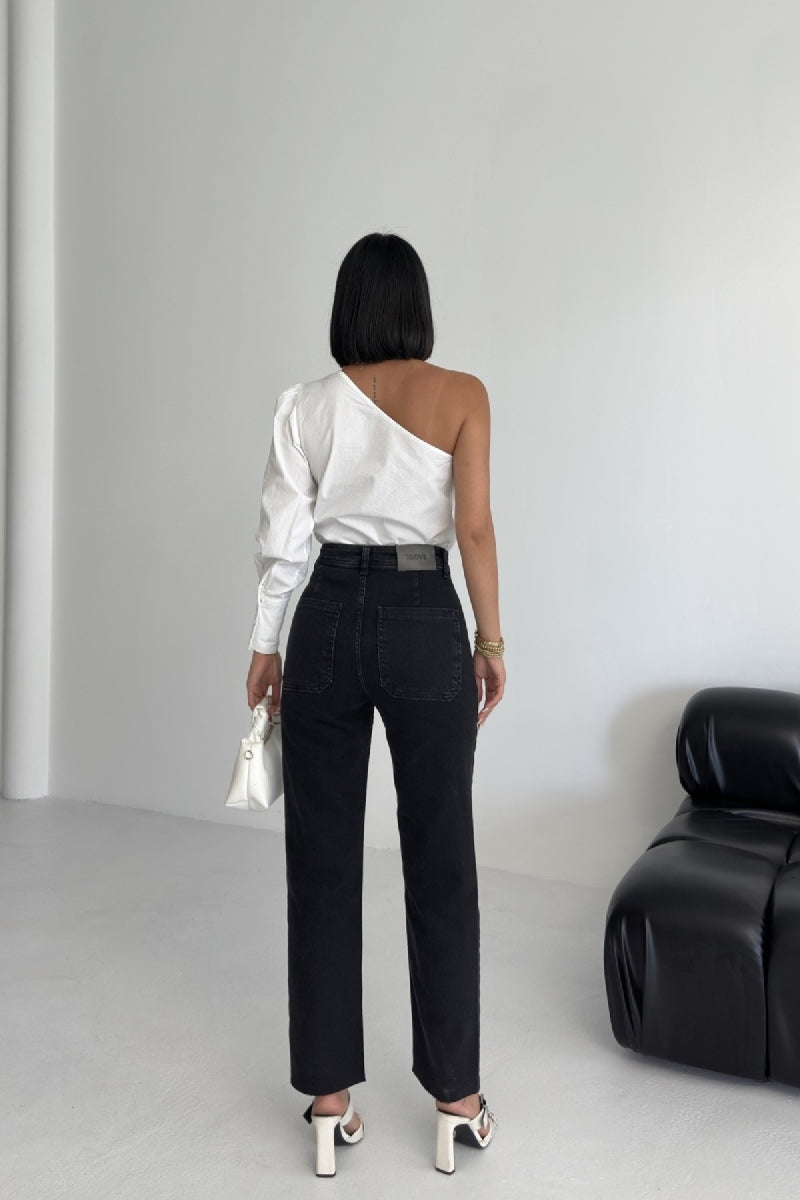 Cep Detaylı Palazzo Kot Pantolon - Düz Antrasit - (27-32) - 4