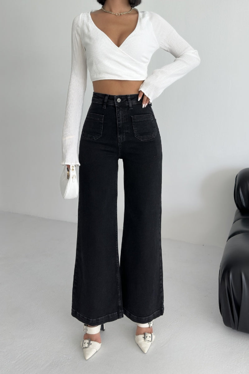 Ön Cep Detaylı Kot Pantolon Düz Antrasit