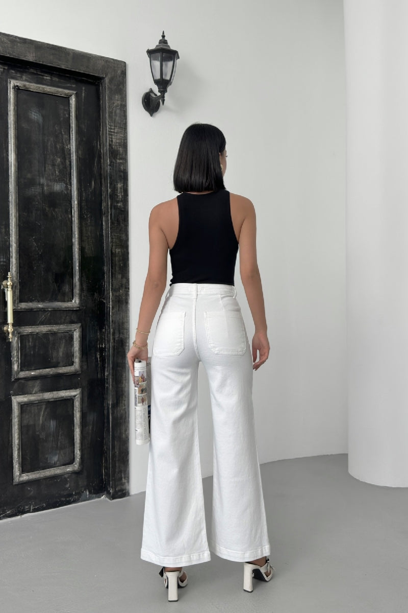 Ön Cep Detaylı Kot Pantolon - Beyaz - (26-31) - 5