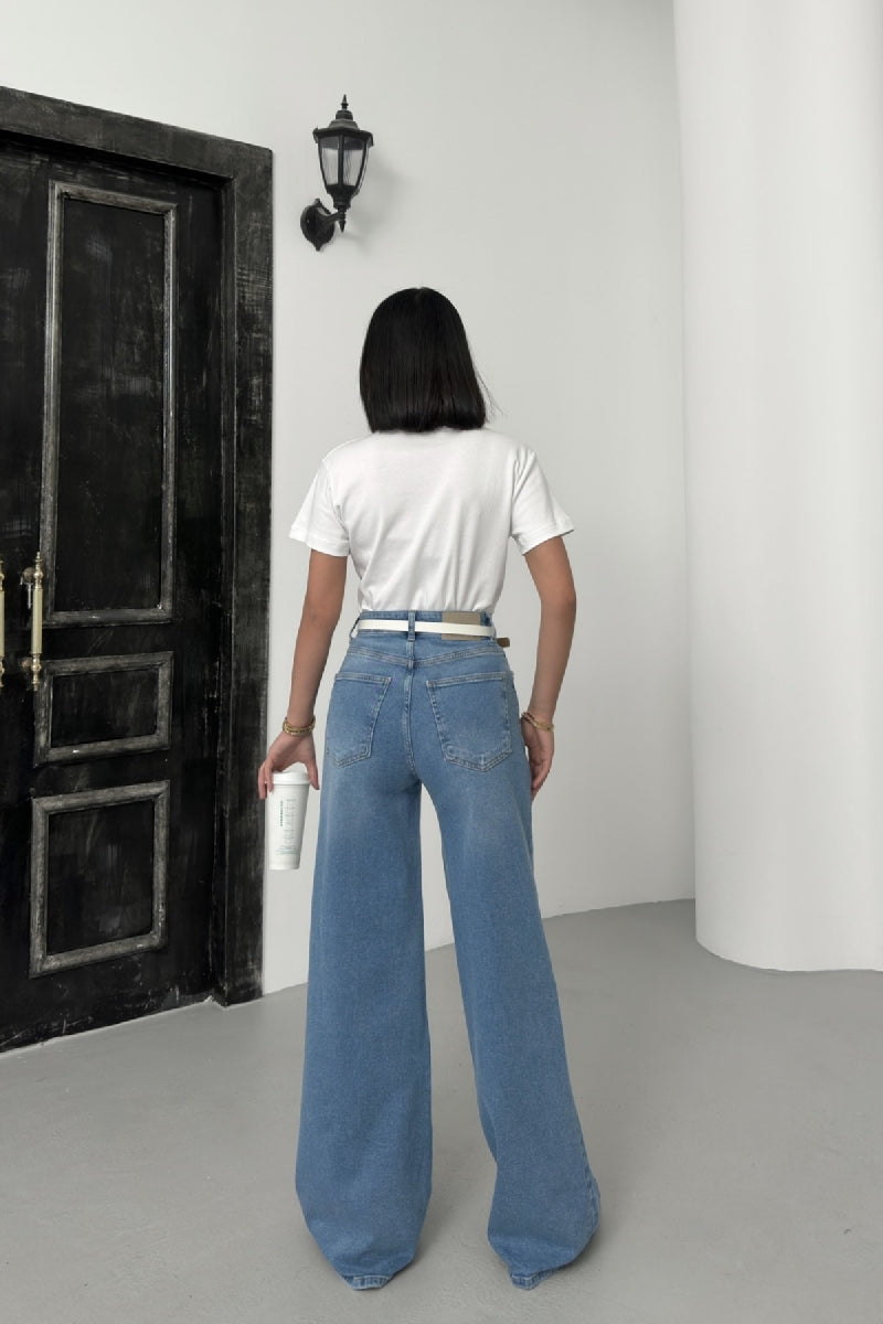 Geniş Paça Kot Pantolon - Açık Mavi Kot - (26-31) - 4