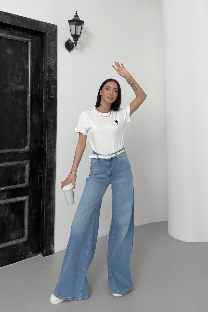 Geniş Paça Kot Pantolon - Açık Mavi Kot - (26-31) - 6