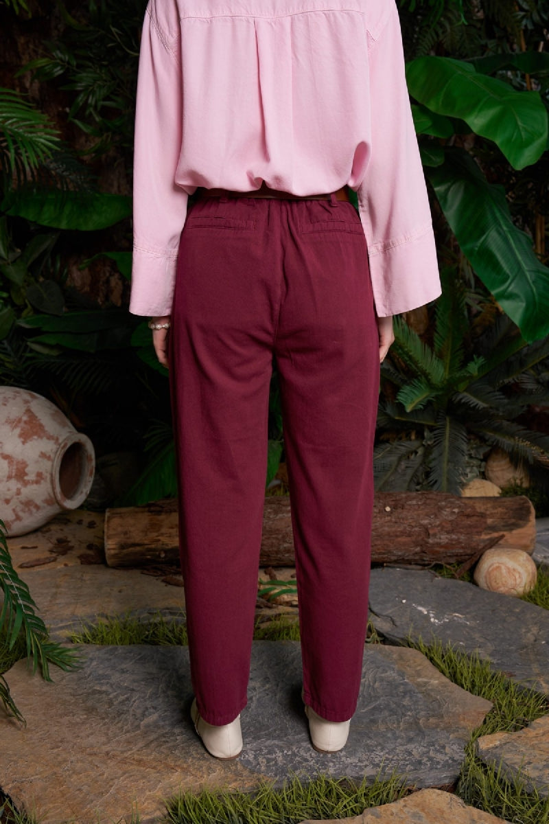Beli Lastikli Havuç Pantolon - Bordo - (S-XL-6-2) - 3