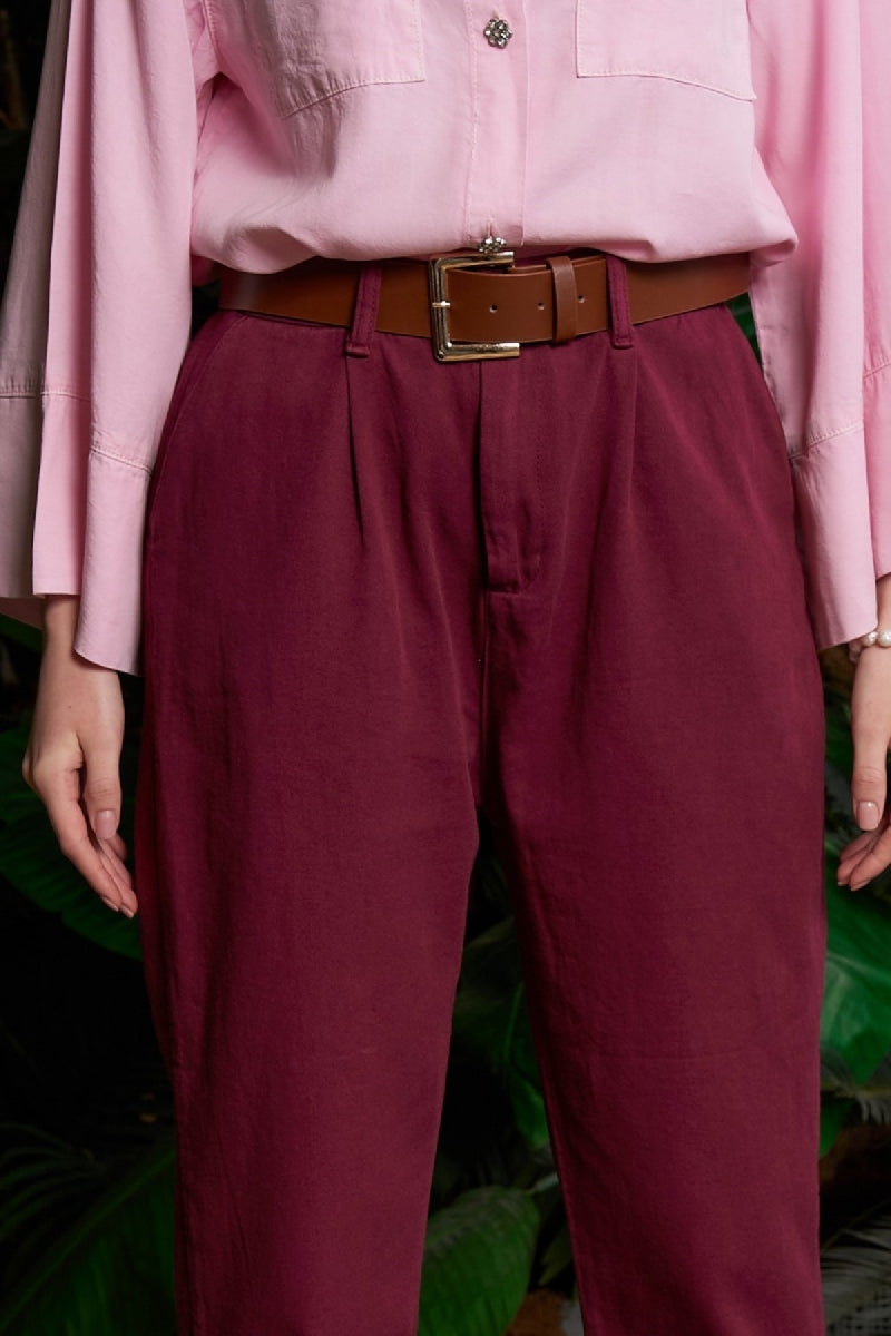 Beli Lastikli Havuç Pantolon - Bordo - (S-XL-6-2) - 5