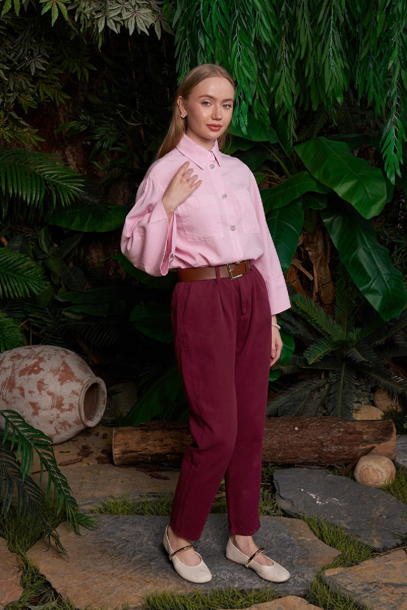 Beli Lastikli Havuç Pantolon - Bordo - (S-XL-6-2) - 6