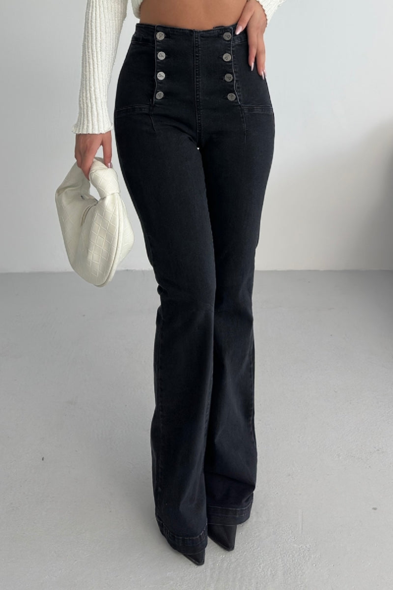 Çok Düğmeli İspanyol Kot Pantolon - Düz Antrasit - (27-32) - 3