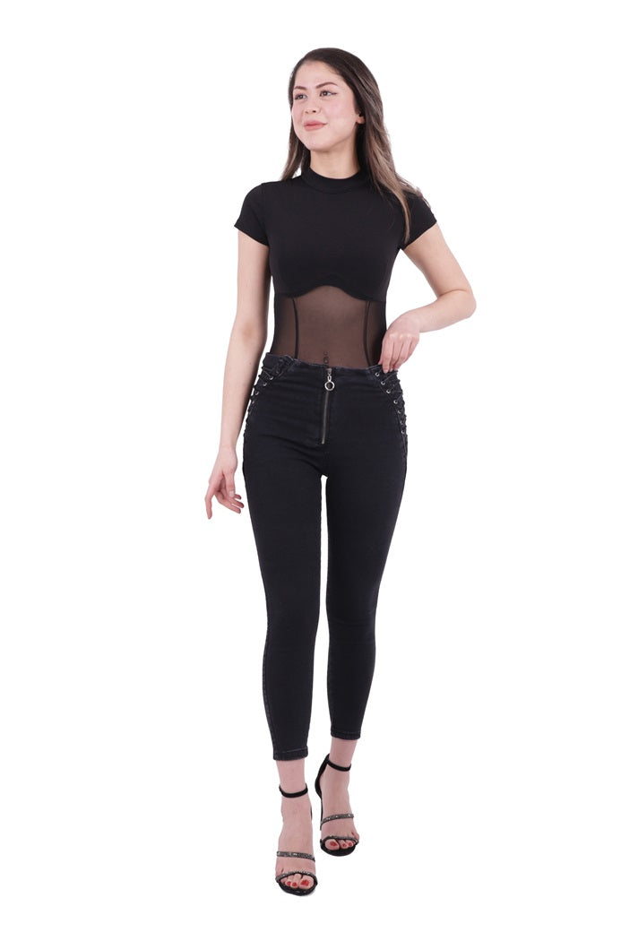 Yanı Bağcıklı Kot Pantolon - Düz Antrasit - (28-33) - 2