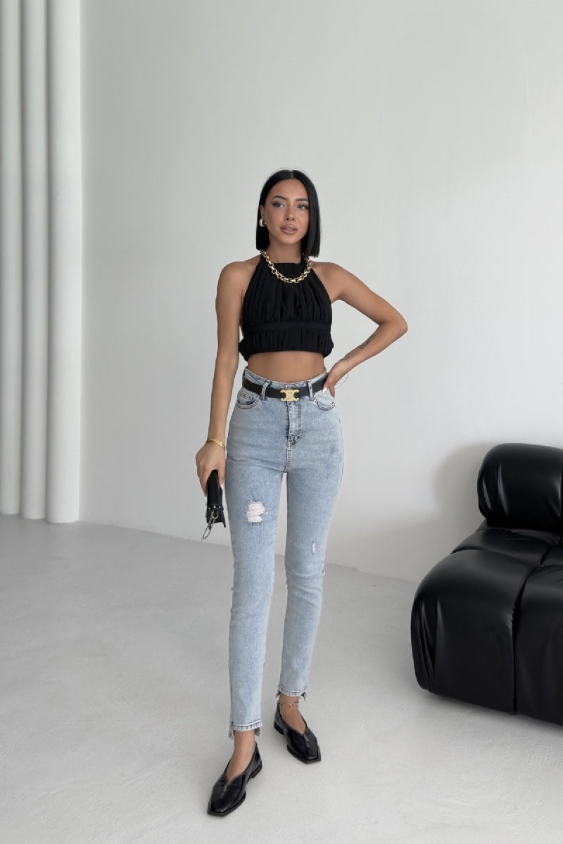 Asimetrik Paça Kot Pantolon - Orta Mavi Kot - (26-31) - 3