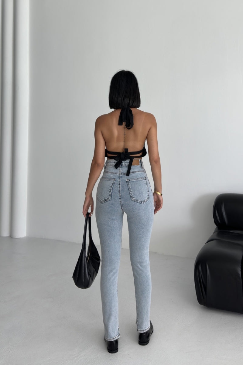 Asimetrik Paça Kot Pantolon - Orta Mavi Kot - (26-31) - 4