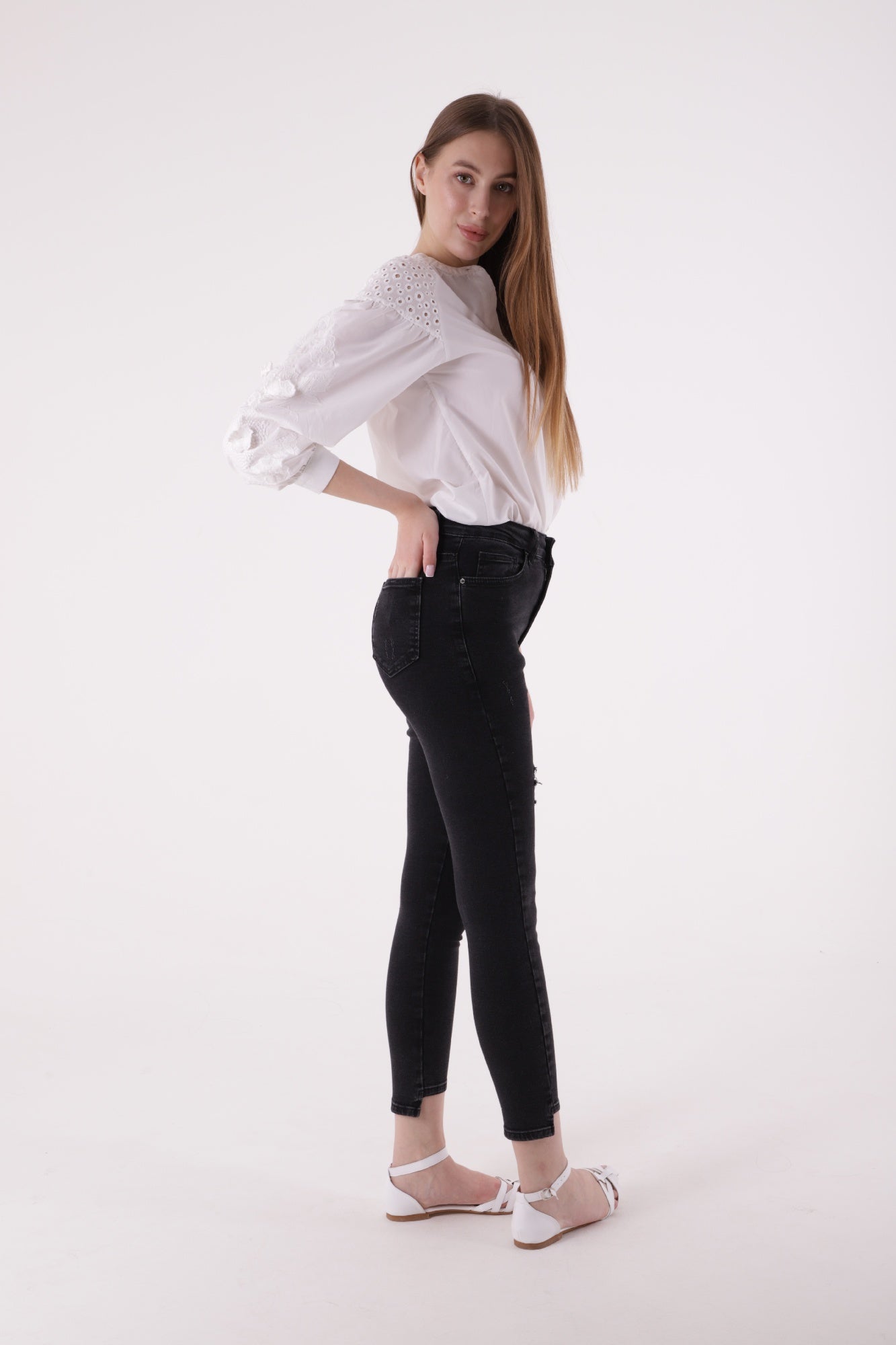 Asimetrik Paça Kot Pantolon - Düz Antrasit - (28-33) - 3