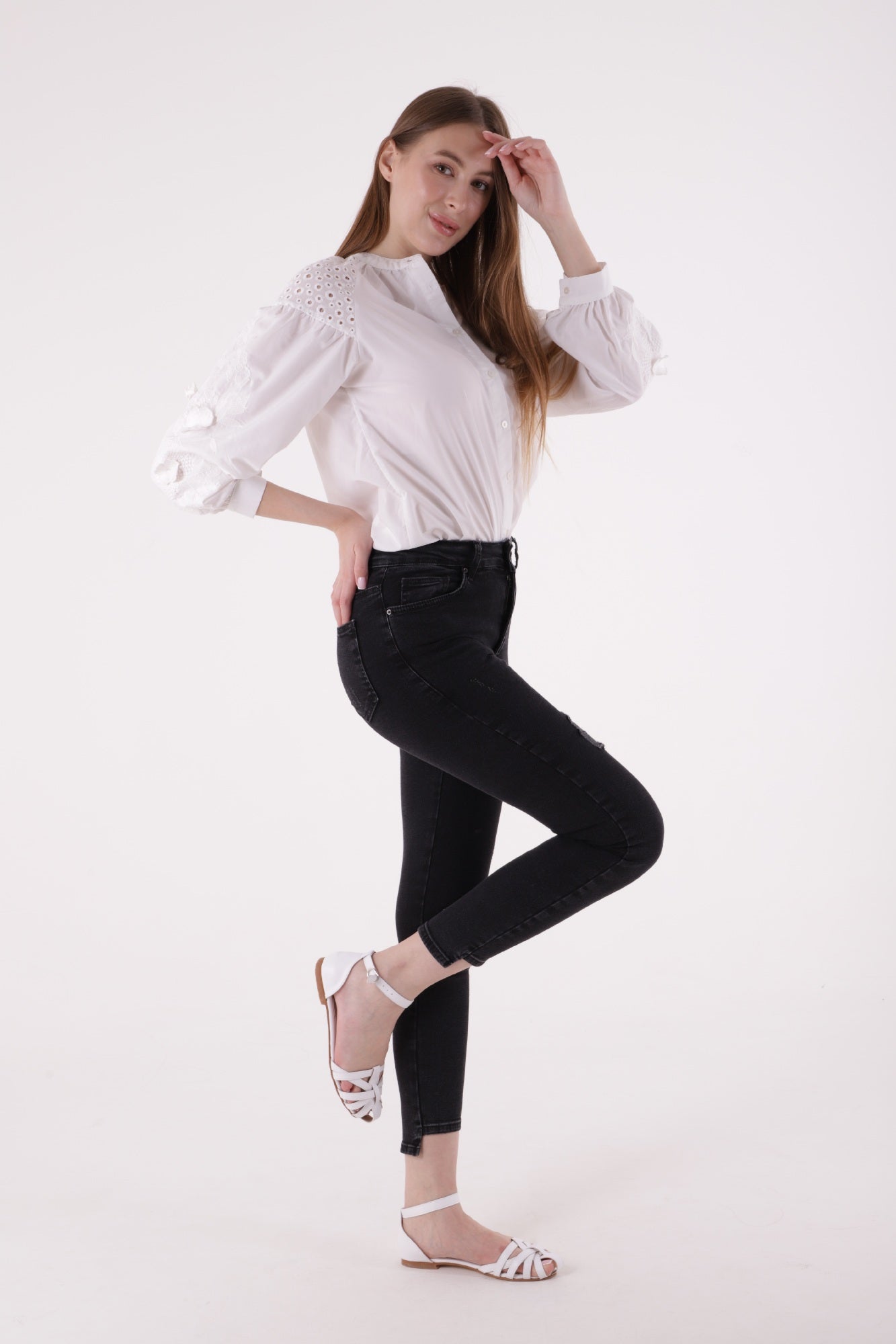 Asimetrik Paça Kot Pantolon - Düz Antrasit - (28-33) - 4