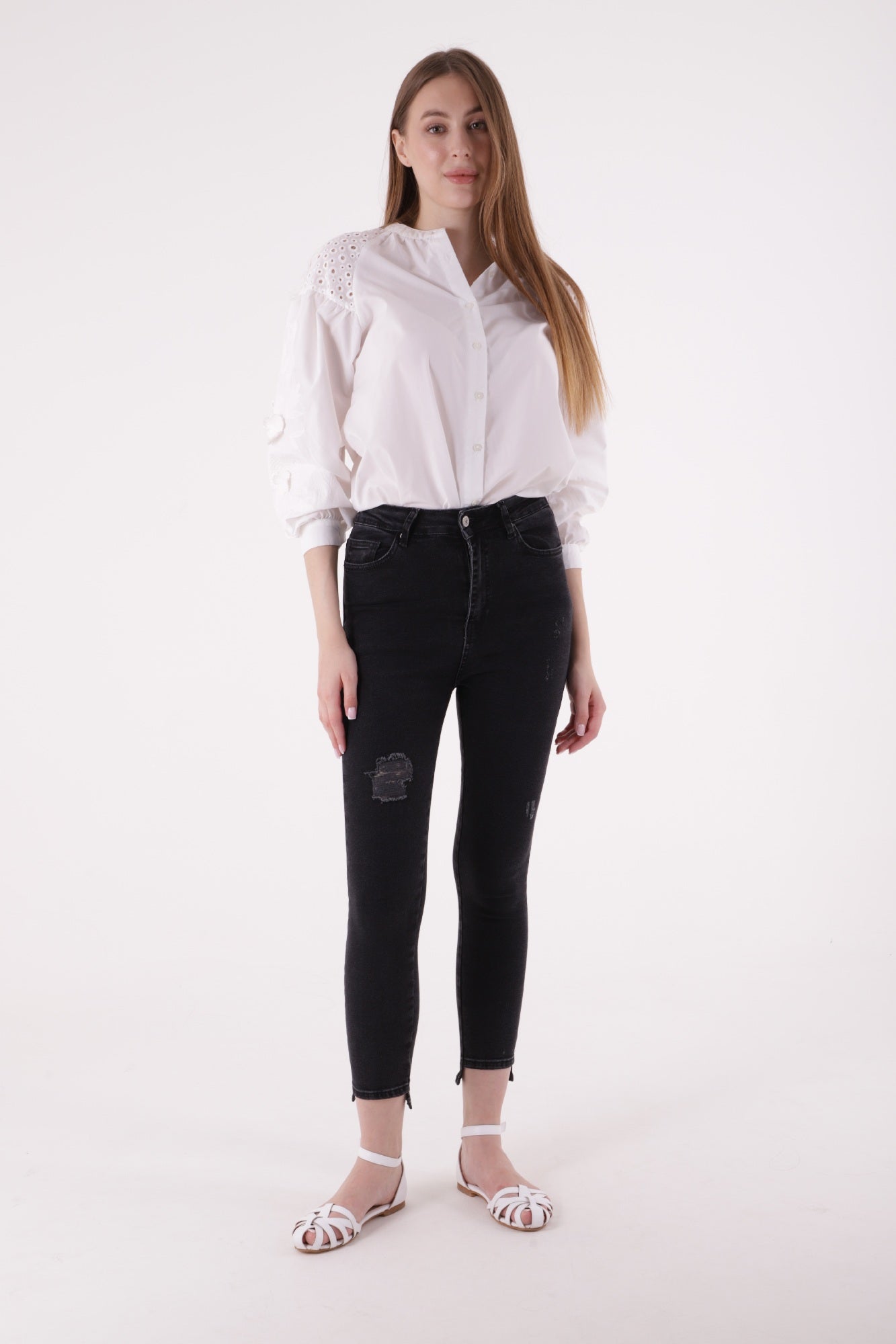 Asimetrik Paça Kot Pantolon Düz Antrasit