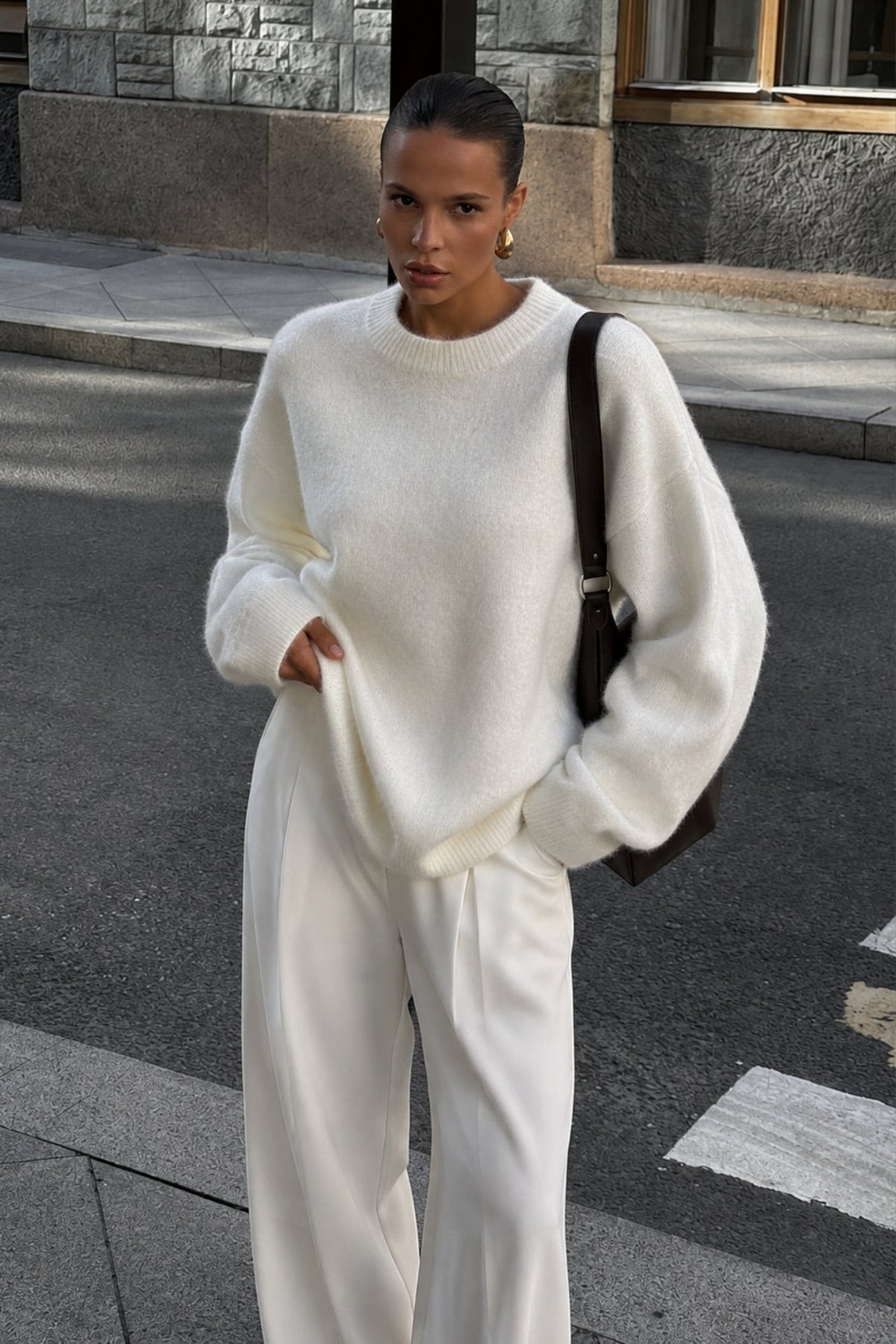 Bisiklet Yaka Dokulu Basic Kazak - Mavi