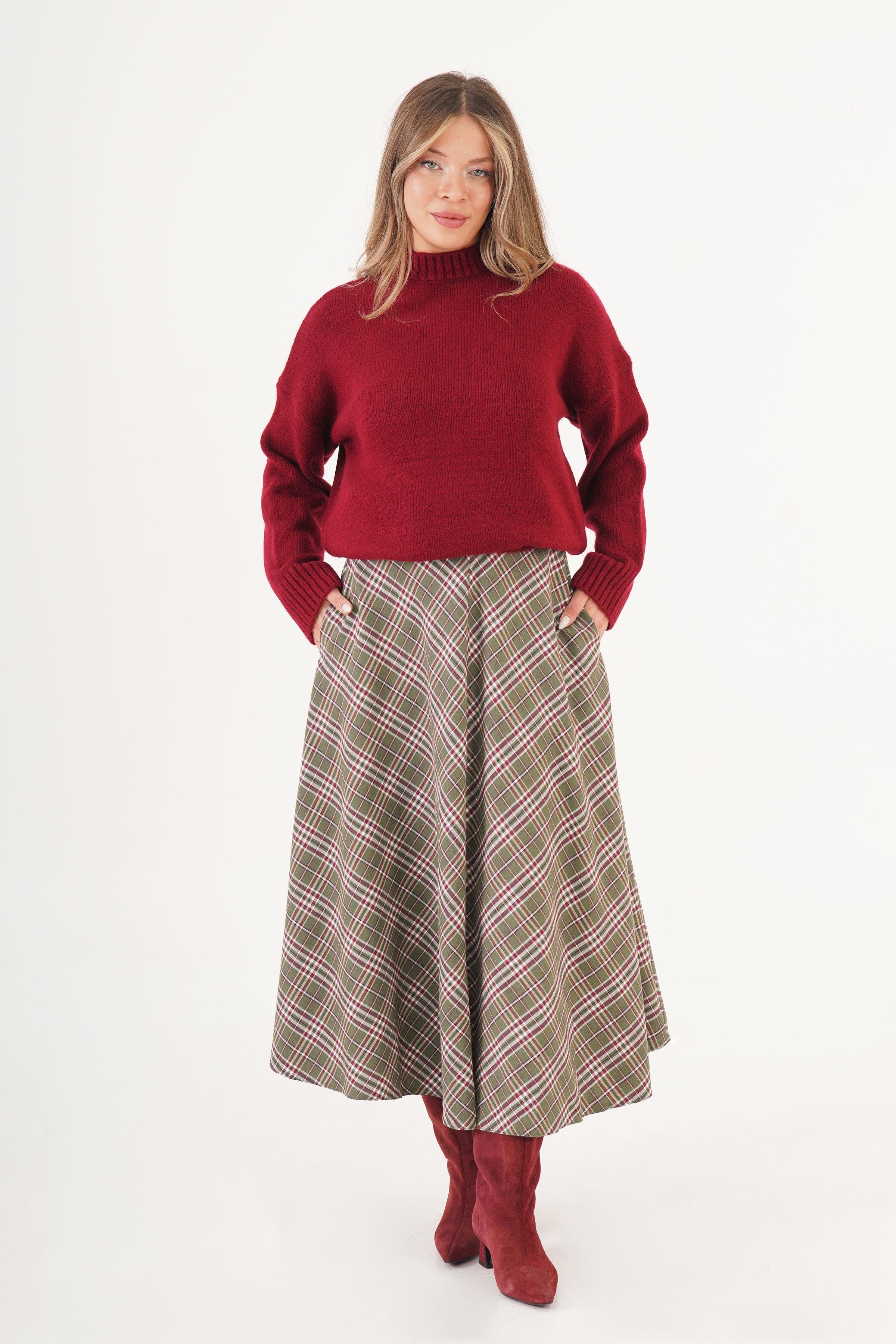 Volan Kesim Haki Ekose Uzun Toptan Etek