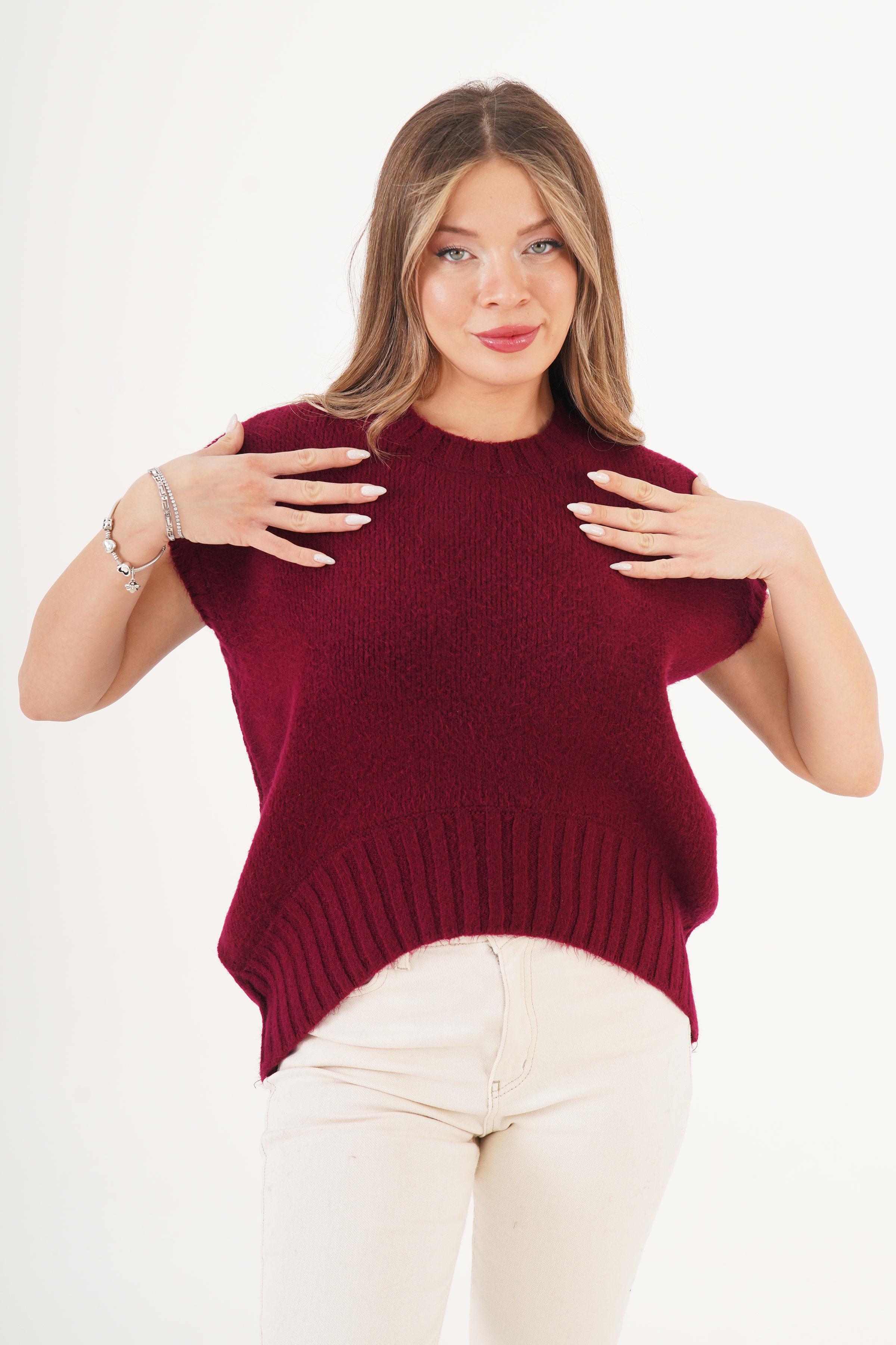 Bisiklet Yaka D Kesim Toptan Bordo Süveter