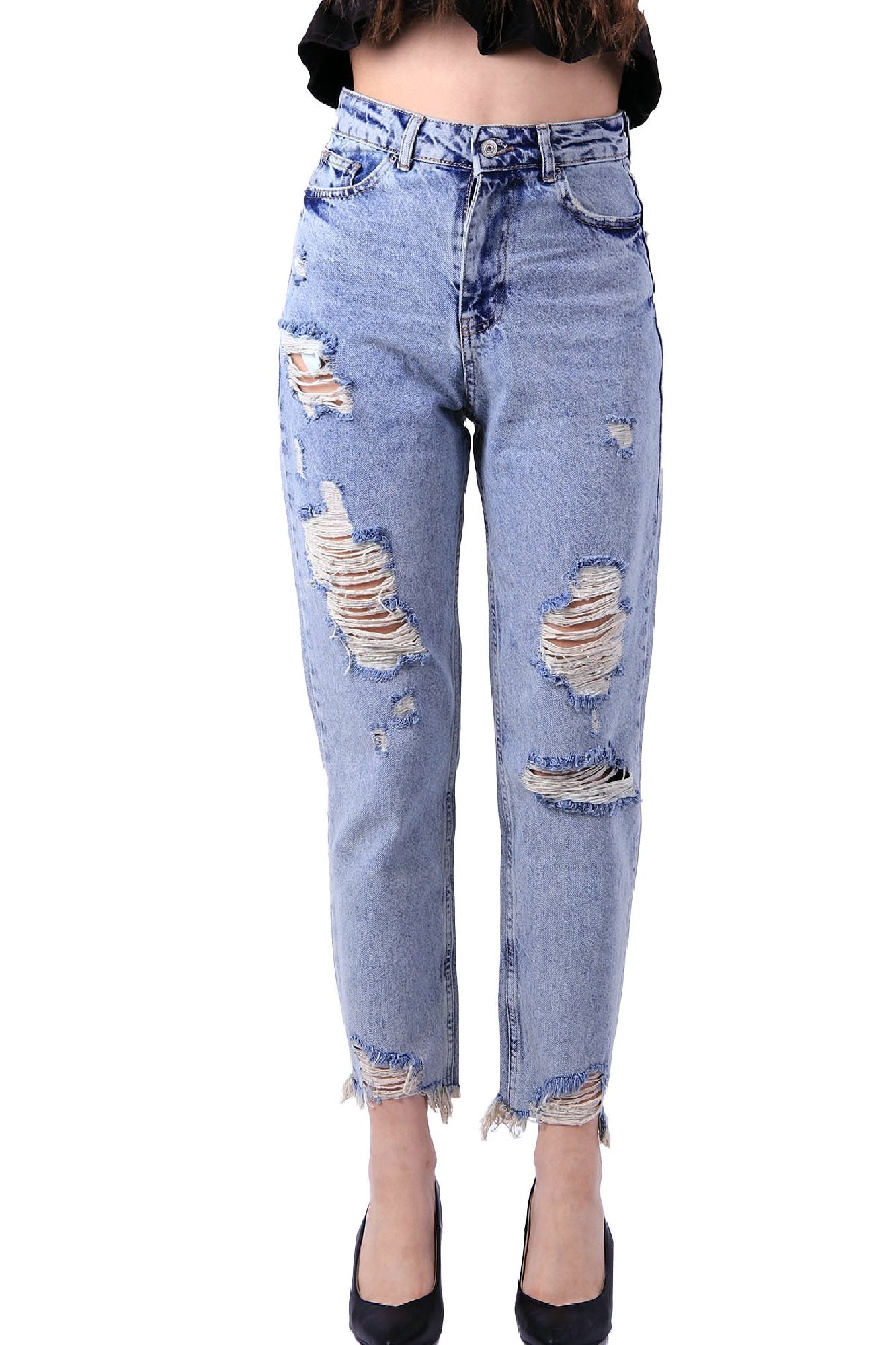 Mom Fit Kot Pantolon - Buz Mavisi ve Tintli - (26-31) - 2