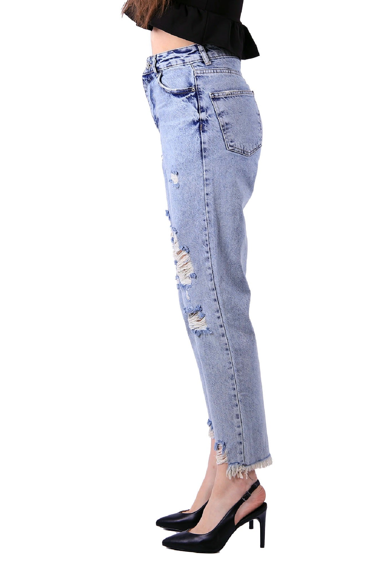 Mom Fit Kot Pantolon - Buz Mavisi ve Tintli - (26-31) - 3