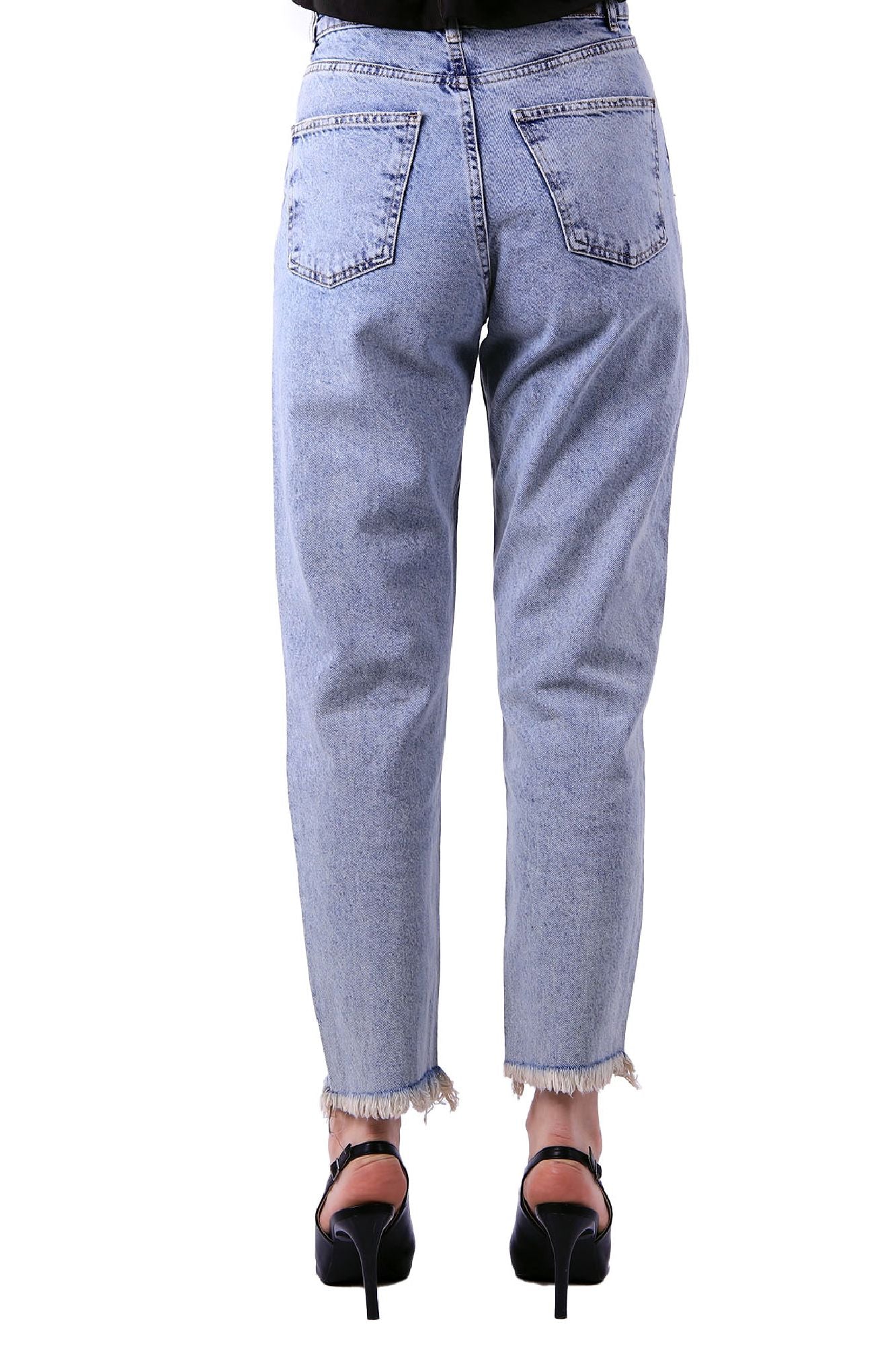 Mom Fit Kot Pantolon - Buz Mavisi ve Tintli - (26-31) - 4