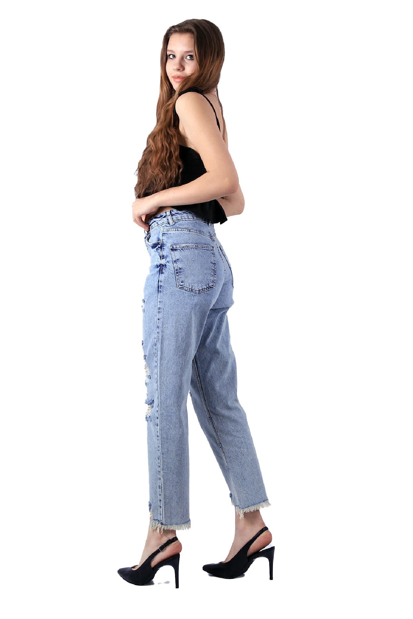 Mom Fit Kot Pantolon - Buz Mavisi ve Tintli - (26-31) - 6