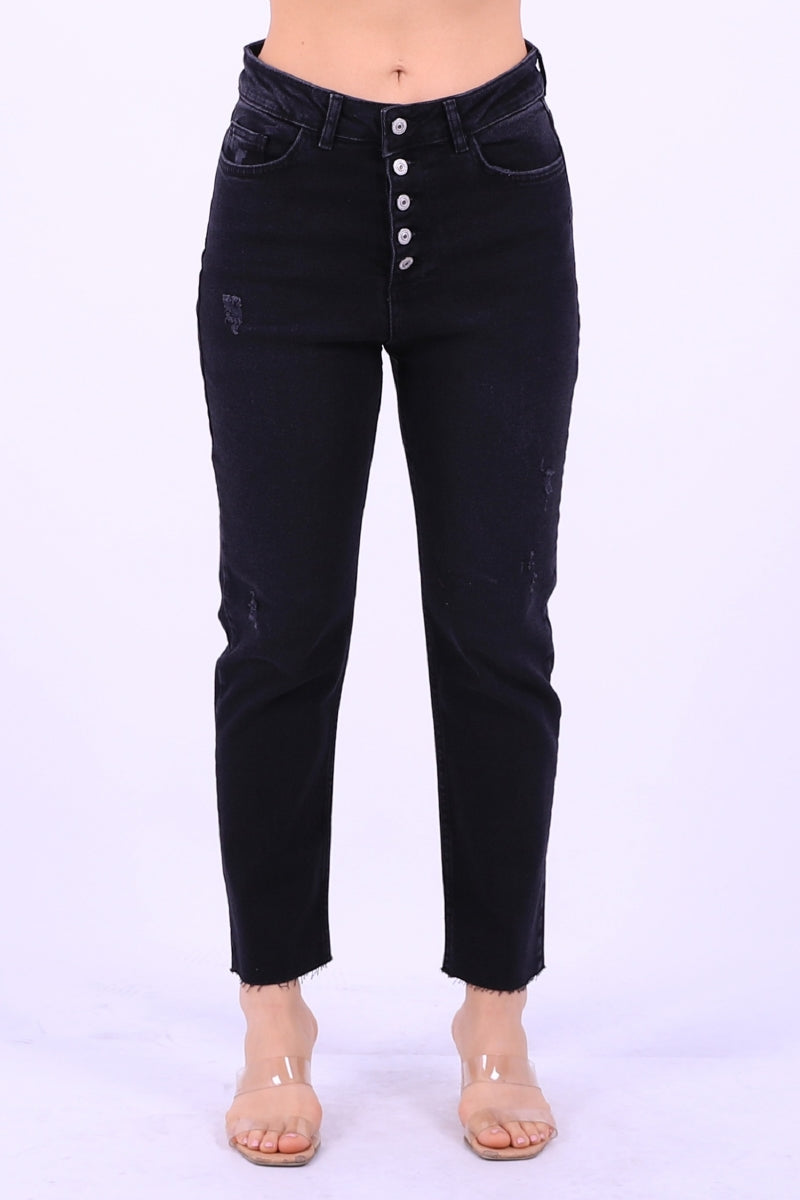 5 Düğmeli Mom Fit Kot Pantolon - Antrasit Kot - (26-31) - 5