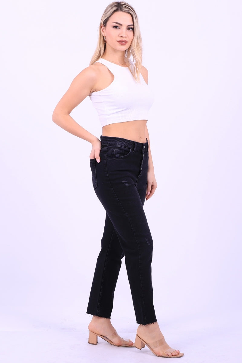 5 Düğmeli Mom Fit Kot Pantolon - Antrasit Kot - (28-33) - 3