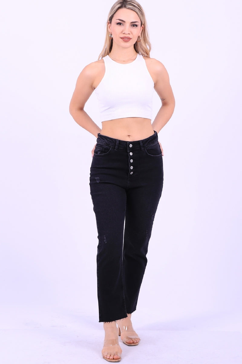 5 Düğmeli Mom Fit Kot Pantolon - Antrasit Kot - (28-33) - 4