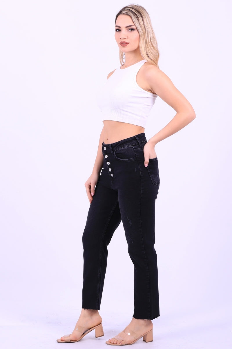 5 Düğmeli Mom Fit Kot Pantolon - Antrasit Kot - (28-33) - 6