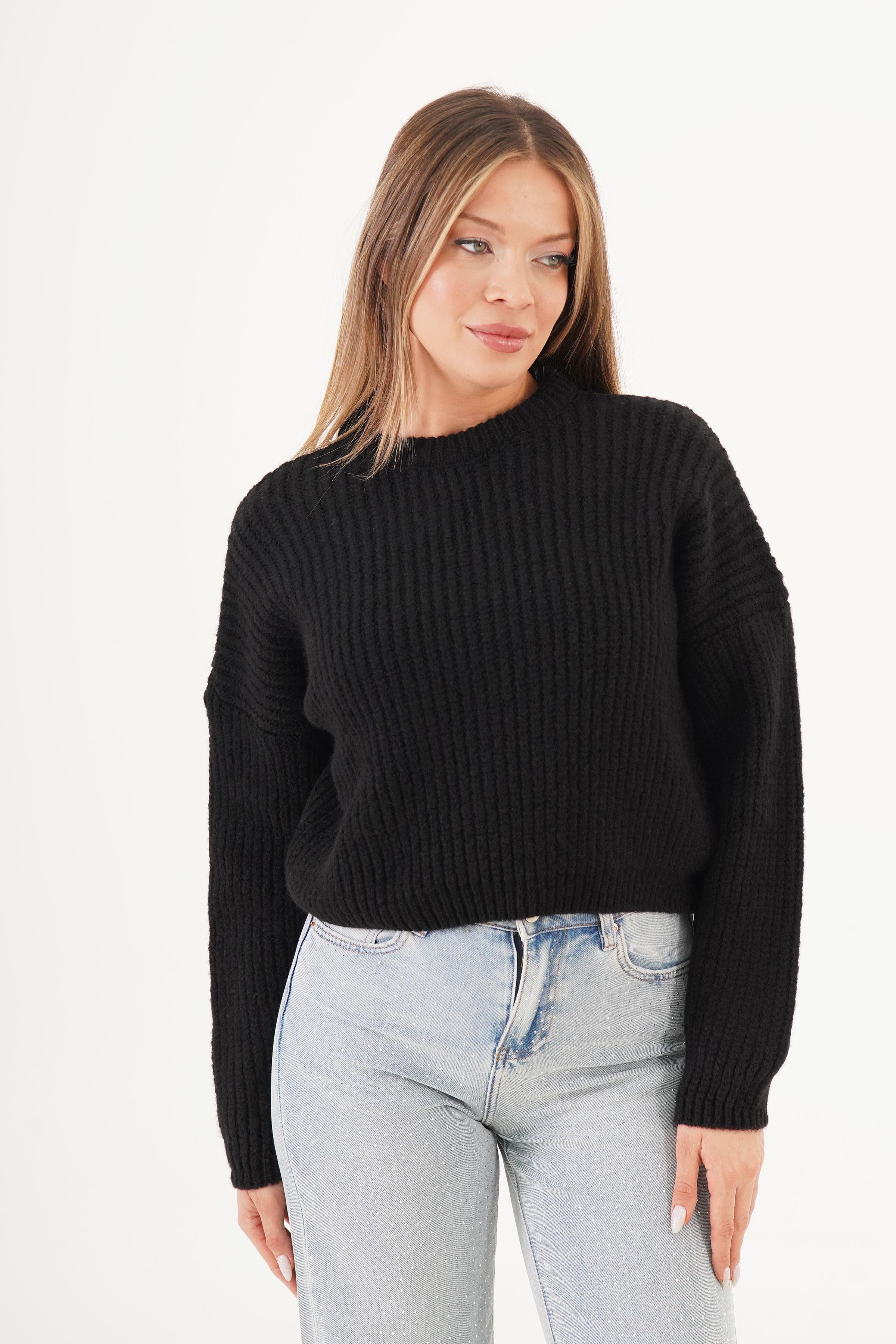 Bisiklet Yaka Basic Toptan Siyah Kazak