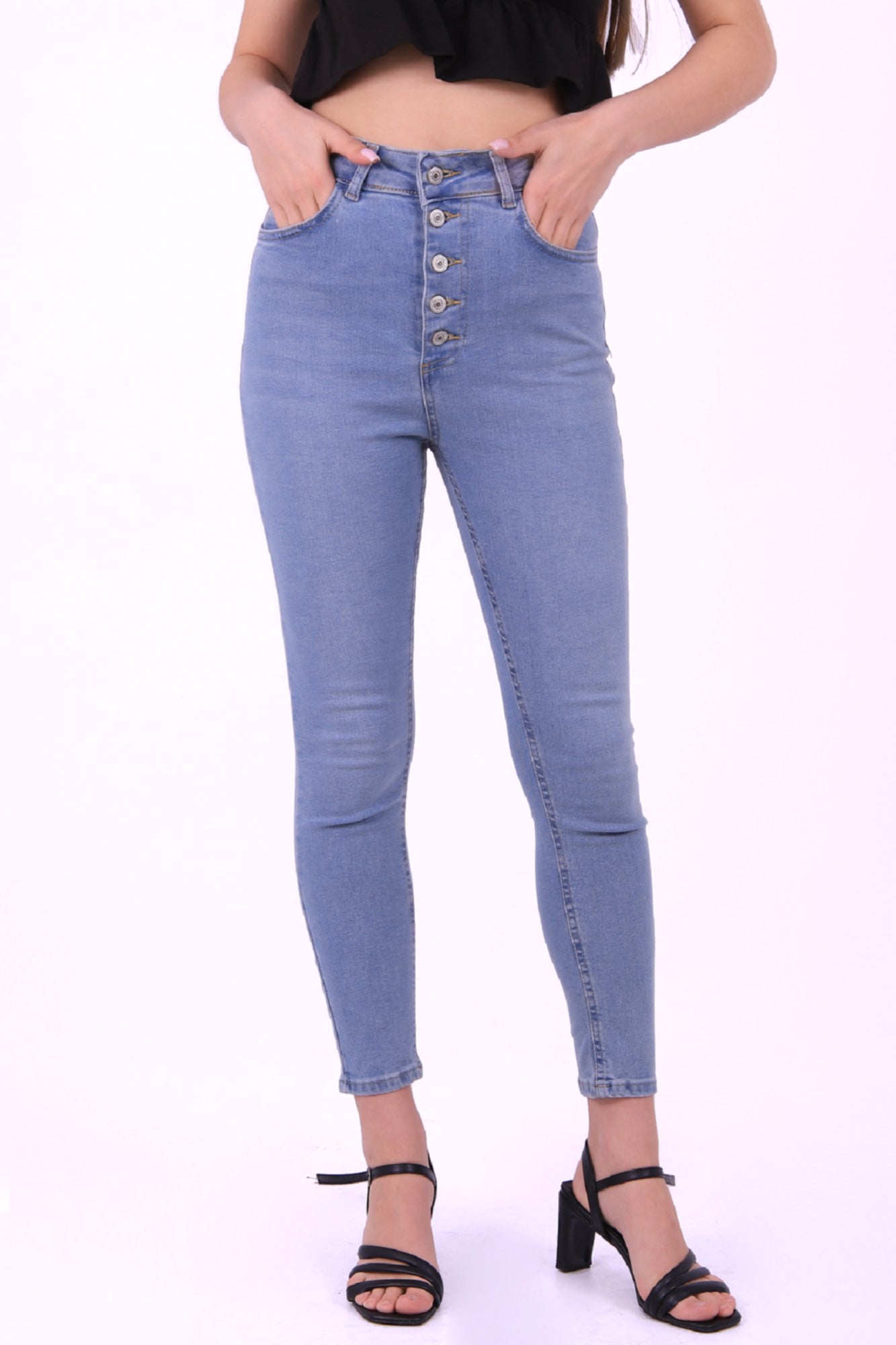 Önü 5 Düğmeli Skinny Kot Pantolon - Açık Mavi Kot - (30-36) - 5